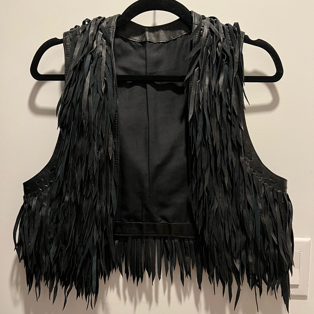 Vintage handmade leather fringe vest